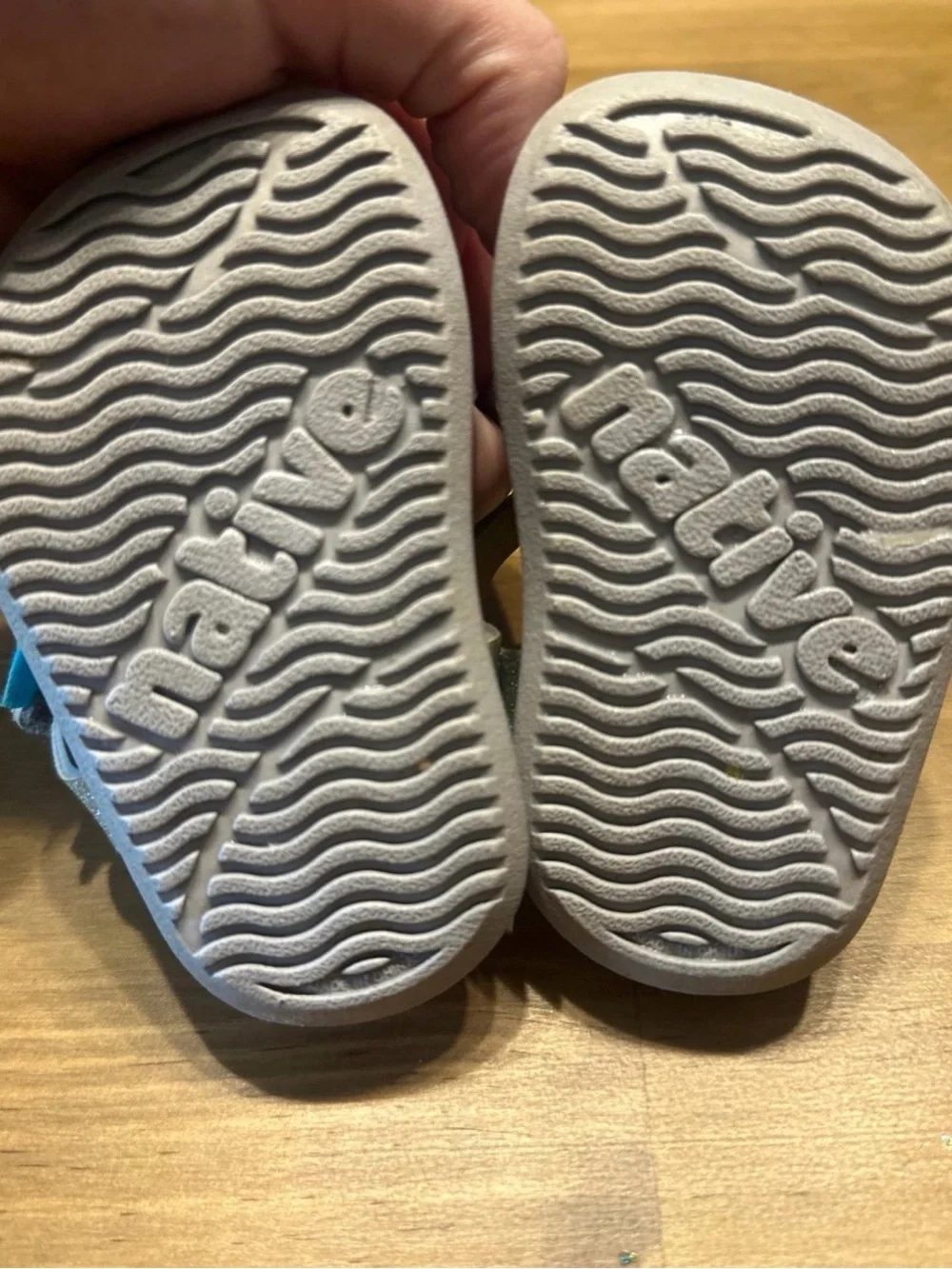 Native Shoes Silver Glitter Kids Sandals with Velcro Straps